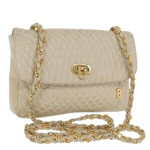 Authentic BALLY Shoulder Bag Leather Beige Gold